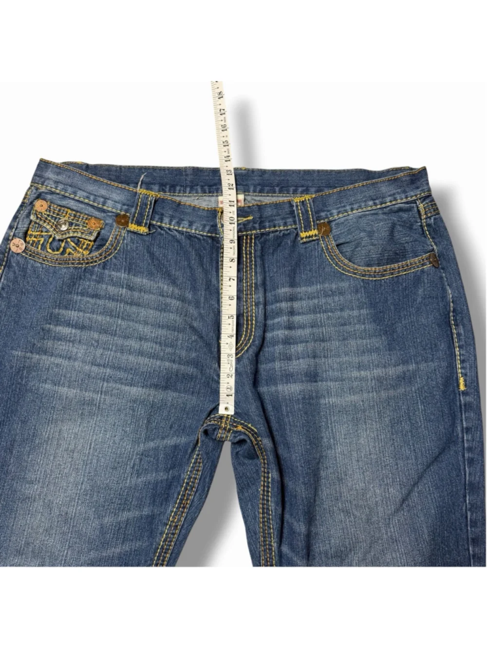 True Religion Mens Bobby Super T Jeans Thick Stitch Straight Blue 42x33 VTG USA